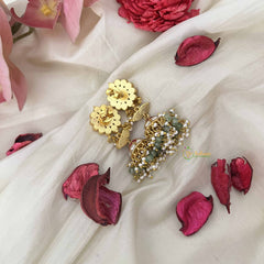 Vriksham Traditional Rajasthani Kundan Jadau Jhumkas-Red White & Green-Green Bead & Pearl-J3622