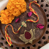 Vriksham Rakshabandhan Kundan Jadau Shree Ganesha Pendant Rakhi-Green Red-G18977