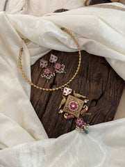 Designer Jadau Kundan Hasli Choker with Pendant -red White Pendant- J1847