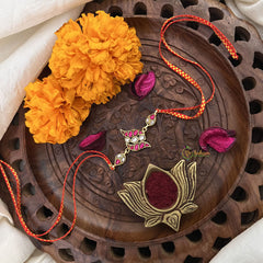 Vriksham Rakshabandhan Kundan Jadau Trio Pendant Rakhi-Red White-G18959