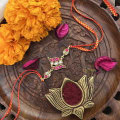 Vriksham Rakshabandhan Kundan Jadau Trio Pendant Rakhi-Red White-G18959