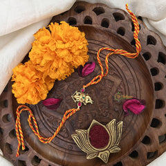 Vriksham Rakshabandhan Kundan Jadau Shree Ganesha Pendant Rakhi-Green Red-G18964