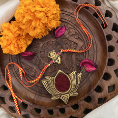 Vriksham Rakshabandhan Kundan Jadau Shree Ganesha Pendant Rakhi-Green Red-G18975