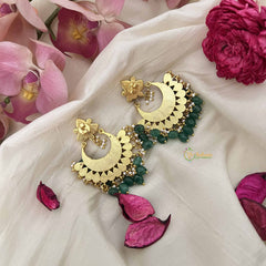 Vriksham Traditional Crescent Chandbalis Kundan Jadau Earring-Red White & Green-Green Bead-J3626