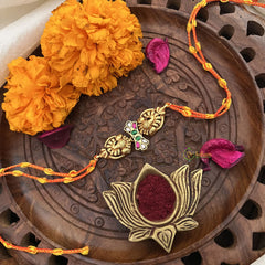 Rakshabandhan Kundan Mayil Rakhi-White Green Red-G13053