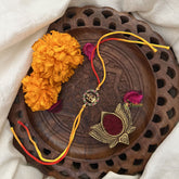 Kundan Stone Lakshmi Pendant Rakshabandhan Rakhi-Red Green-G13002