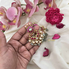 Vriksham Designer Floral Pearl Kundan Jadau Earring-Red White-Green Bead-J3627