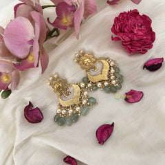 Vriksham Designer Floral Pearl Kundan Jadau Earring-Red White-Green Bead-J3627