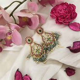 Vriksham Elegant Mughal-Inspired Kundan Jadau Earrings with Green Bead Danglers-J3628