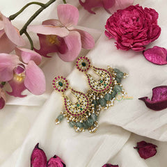 Vriksham Elegant Mughal-Inspired Kundan Jadau Earrings with Green Bead Danglers-J3628