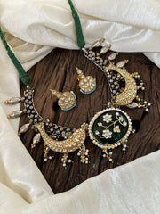 Statement Dual Tone Jadau Kundan Dokri Rope Neckpiece -Green-J1894