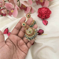 Vriksham Elegant Mughal-Inspired Kundan Jadau Earrings with Green Bead Danglers-J3628