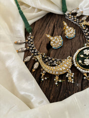 Statement Dual Tone Jadau Kundan Dokri Rope Neckpiece -Green-J1894