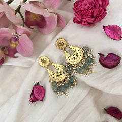 Vriksham Elegant Mughal-Inspired Kundan Jadau Earrings with Green Bead Danglers-J3628