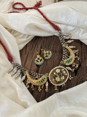 Statement Dual Tone Jadau Kundan Dokri Rope Neckpiece -Red-J1895