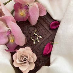 Vriksham Simple 3 Pearls Motif Press Naths/Nose Pin-Red White & Green-G20721