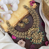 Vriksham Dual Peacock With Lakshmi Pendant Short Neckpiece-Pastel Green Bead-G17834