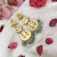 Vriksham Statement Ethnic Chandbali Kundan Jadau Earrings with Green Bead & Pearl-J3629