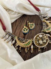 Statement Dual Tone Jadau Kundan Dokri Rope Neckpiece -Red-J1895