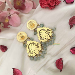 Vriksham Heritage-Inspired Floral Kundan Jadau Earrings with Green Bead-J3630