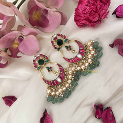 Vriksham Festive Kundan Chandbali Kundan Jadau Earrings With Green Bead & Pearl-J3631