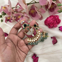 Vriksham Festive Kundan Chandbali Kundan Jadau Earrings With Green Bead & Pearl-J3631