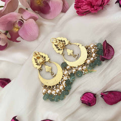Vriksham Festive Kundan Chandbali Kundan Jadau Earrings With Green Bead & Pearl-J3631