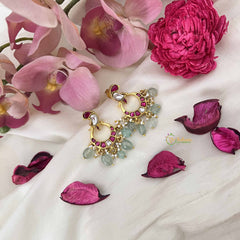 Vriksham Simple Crescent Chandbalis Kundan Jadau Earrings With Green Bead & Pearl-J3633