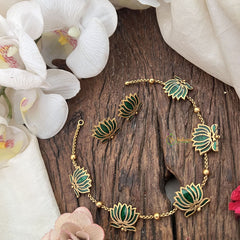 Vriksham Elegant Gold Look Alike Lotus Short Neckpiece-Green-G19077