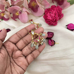 Vriksham Simple Crescent Chandbalis Kundan Jadau Earrings With Green Bead & Pearl-J3633