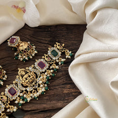 Vriksham Premium Lakshmi AD Stone High Neck Choker-Red Green-White Green Pearls-G15804