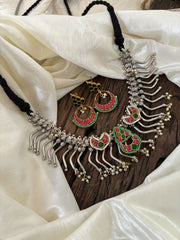 Statement Dual Tone Jadau Kundan Dokri Rope Neckpiece -Black-J1893