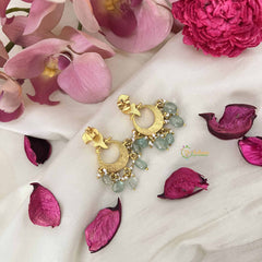 Vriksham Simple Crescent Chandbalis Kundan Jadau Earrings With Green Bead & Pearl-J3633