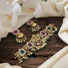 Vriksham Premium Lakshmi AD Stone High Neck Choker-Red Green-White Green Pearls-G15804