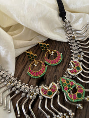 Statement Dual Tone Jadau Kundan Dokri Rope Neckpiece -Black-J1893