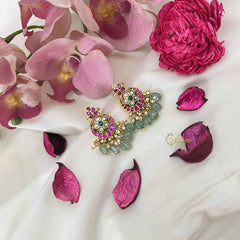 Vriksham Half Moon With Floral Kundan Jadau Earrings With Green Bead & Pearl-J3634