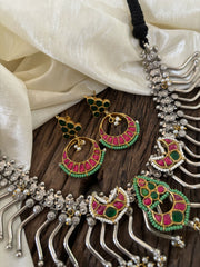 Statement Dual Tone Jadau Kundan Dokri Rope Neckpiece -Black-J1893