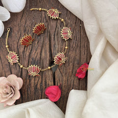 Vriksham Elegant Gold Look Alike Lotus Short Neckpiece-Magenta-G19076