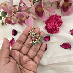 Vriksham Half Moon With Floral Kundan Jadau Earrings With Green Bead & Pearl-J3634