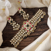 Vriksham Designer AD Stone High Neck Choker-White Red-Gold Bead-Pearl-G15794