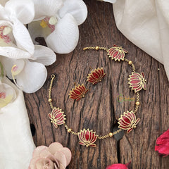 Vriksham Elegant Gold Look Alike Lotus Short Neckpiece-Magenta-G19076