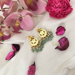 Vriksham Half Moon With Floral Kundan Jadau Earrings With Green Bead & Pearl-J3634