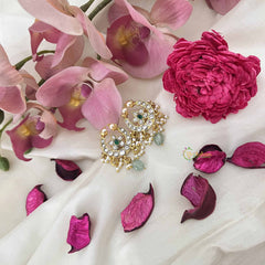 Vriksham Petite Kundan Crescent Stud Kundan Jadau Earrings With Green Bead & Pearl-J3635