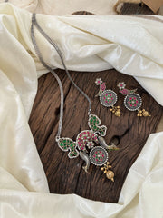 Dual Tone Statement Jadau Kundan Pendant Chain Neckpiece- J1888