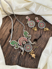 Dual Tone Statement Jadau Kundan Pendant Chain Neckpiece- J1888