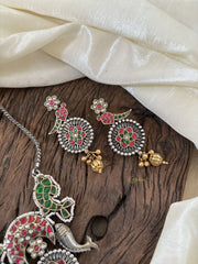 Dual Tone Statement Jadau Kundan Pendant Chain Neckpiece- J1888