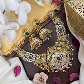 Vriksham Exquisite AD Stone Dual Peacock Elephant Short Neckpiece-Green-Gold Bead-G17842