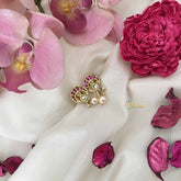 Vriksham Minimal Stud Kundan Jadau Earrings With Pearls-Red-J3639