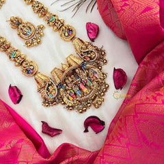 Vriksham Classic Gold Look Shiv-Parvati Antique Enamel Temple Haram-Gold Bead-G22052