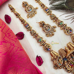 Vriksham Classic Gold Look Shiv-Parvati Antique Enamel Temple Haram-Gold Bead-G22052